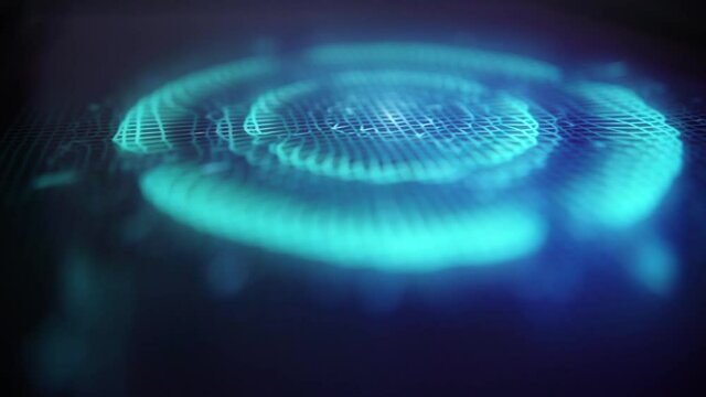Digitalization Concept: Human Finger Pushes Touch Screen Button and Activates Futuristic Artificial Intelligence. Visualization of Machine Learning, AI, Computer Technology Merge with Humanity