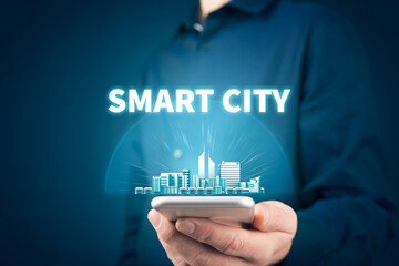 Smart city concept with smart phone