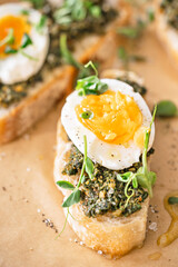 Egg and green pesto sandwiches.