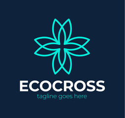 Cross pharmacy healthy logo natural medicine. Pharmacy Logo eco cross design vector. Clinic Medicine Logotype