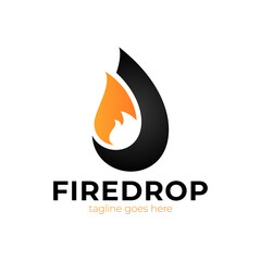 Vector business emblem Drop water flame icon. Flame and drop liquid fuel energy logotype concept
