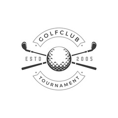Golf club tournament vector logo crossed black golfing brassy symbol of sports competition