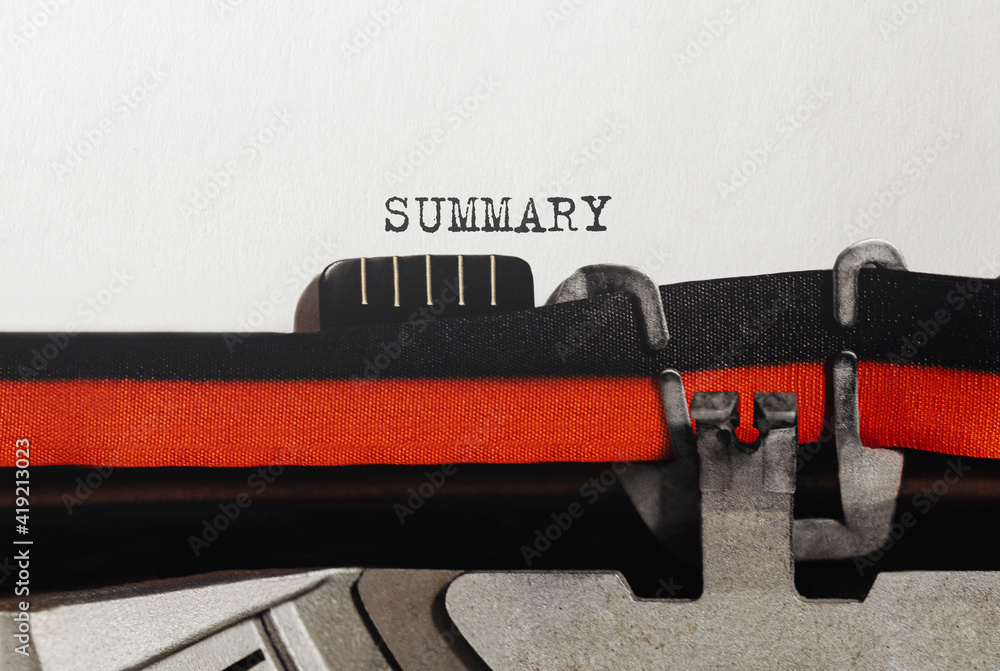 Poster text summary typed on retro typewriter