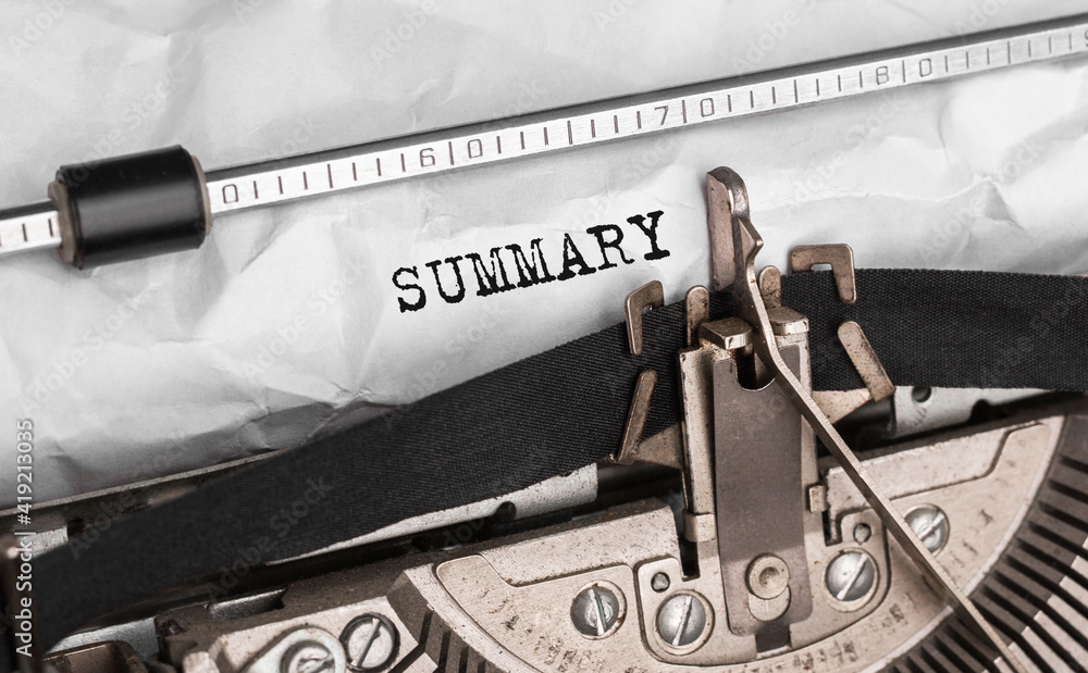 Poster text summary typed on retro typewriter