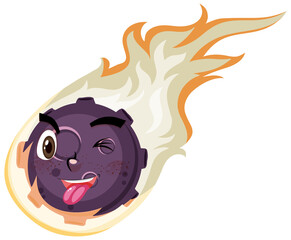 Flame meteor cartoon character with happy face expression on white background