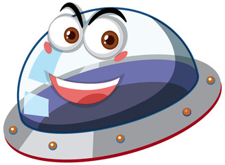 Ufo with happy face expression on white background