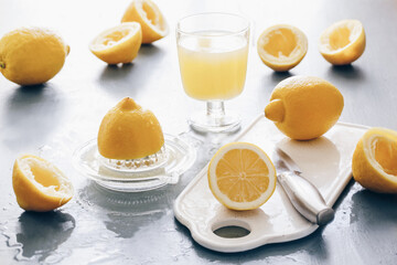 lemon juice, juice by hand, lots of squeezed lemons