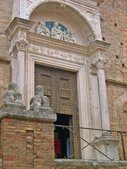 Italy, Marche, Urbino, Saint Dominic church main door 