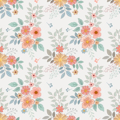 Fototapeta na wymiar Abstract floral seamless pattern design. Cute hand drawn illustration. Small flowers on gray background.