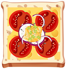 Top view of bread breakfast with topping