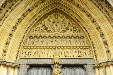 North portal tympanum. Westminster Abbey in London, England, UK. Unesco World Heritage Site since 1987