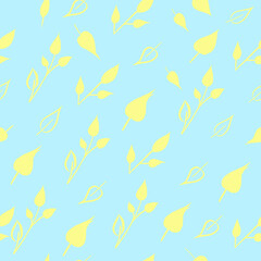 Fototapeta na wymiar vector seamless pattern of yellow branches and leaves on blue background. design for fabric and home design