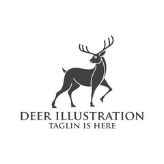 deer logo design silhouette vector, Best deer logo design, illustration and logotype. A great, elegant deer standing gracefully. Hunter logo t-shirt minimal design. Deer icon for company logo .