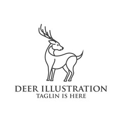 deer logo design silhouette vector, Best deer logo design, illustration and logotype. A great, elegant deer standing gracefully. Hunter logo t-shirt minimal design. Deer icon for company logo .