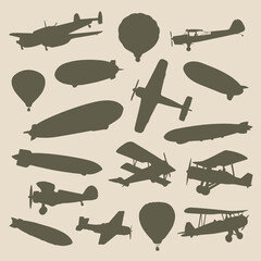 Flying Transport Hot Air Antique Silhouette. Vector Clip Art Sport Old Design. © josepperianes