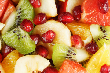 Pieces of raznfh fruit close-up in full screen, Fruit salad.