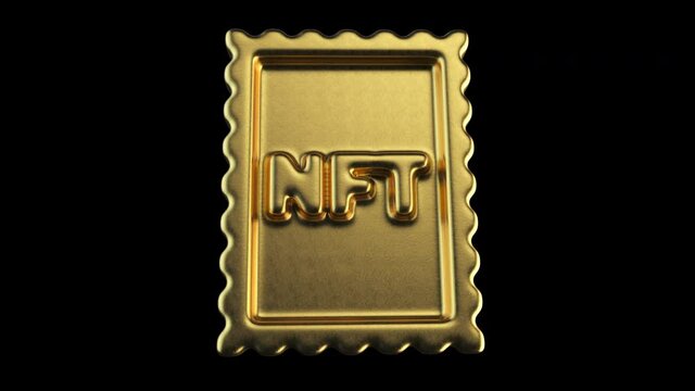 NFT icon covering with liquid gold. Non-fungible tokens concept. Luxury unique blockchain collectible. Future of art market. 4k UHD