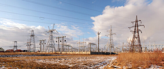Panoramic image of high voltage substation.