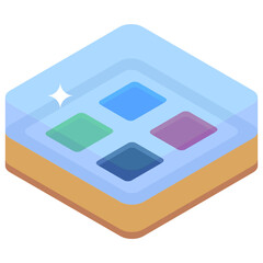 
Isometric icon of watercolour box, painting tool

