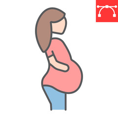 Pregnant woman color line icon, pregnancy and maternity, pregnant female vector icon, vector graphics, editable stroke filled outline sign, eps 10.