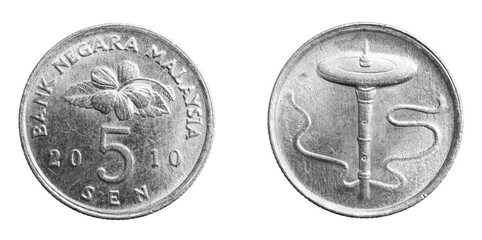 Malaysia five sen coin on a white isolated background © Krzysztof Bubel