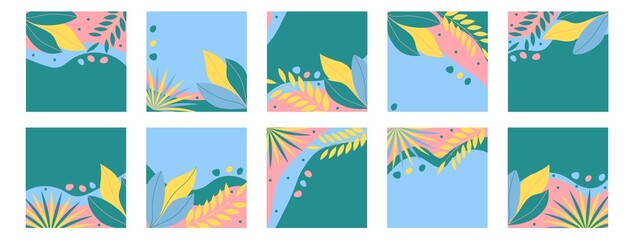 Set of abstract backgrounds for social media posts templates. Doodle shapes in contemporary style. Vector illustration.