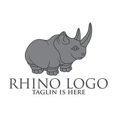 rhino mascot character, Rhino silhouette logos, emblems, badges, labels template design element.Isolated on white background.Vector illustration.