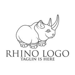 rhino mascot character, Rhino silhouette logos, emblems, badges, labels template design element.Isolated on white background.Vector illustration.
