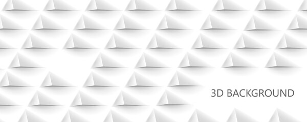 3D Futuristic white paper corners mosaic white background with copy space. Realistic geometric mesh rectangle texture. Abstract white vector wallpaper with hexagon grid.