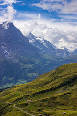 Fototapeta premium The Grindewald Valley and First viewpoint in Switzerland on a sunny day