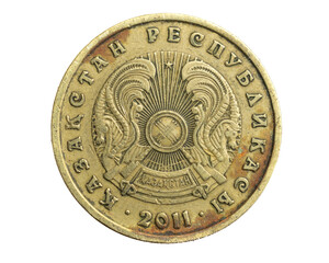 Kazakhstan ten tenge coin on a white isolated background