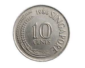 ten cents singapore on a white isolated background
