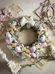 easter wreath on the table