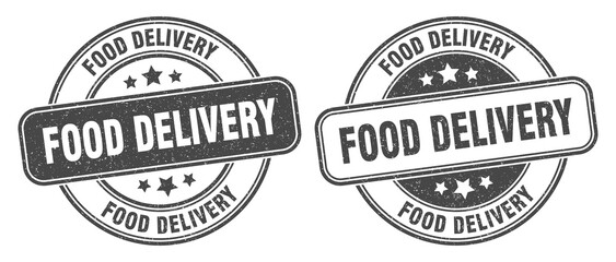 food delivery stamp. food delivery label. round grunge sign