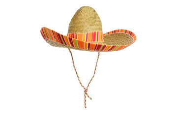 Serape straw sombrero isolated on a white background.