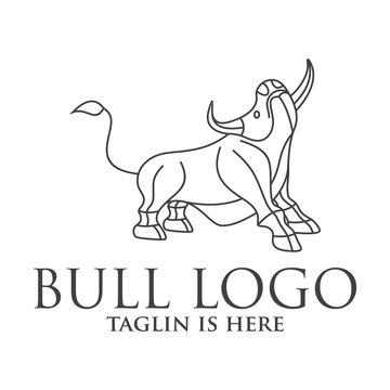 bull line toro art outline monoline linear logo vector icon, Angry Bull or Taurus Logo Mascot. Vector Illustration.