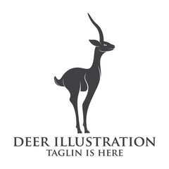 deer logo design silhouette vector, Best deer logo design, illustration and logotype. A great, elegant deer standing gracefully. Hunter logo t-shirt minimal design. Deer icon for company logo.