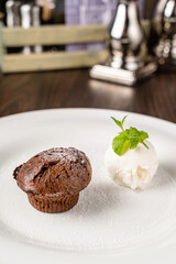 chocolate muffin with ice cream