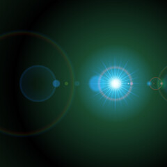 Bright star in green space vector illustration. Blue glow and planet explosion in universe.