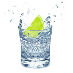 lime splash in a glass isolated on white