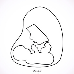 Mother and baby. Linear silhouette of mother and her child. Icon Isolated on White Background, flat style. 