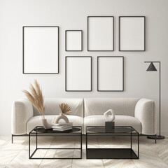 mock up poster frame in modern interior background, living room, Art Deco style, 3D render, 3D illustration
