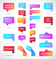 Vector stickers, price tag, banner, label. Coupon sale, offers and promotions vector template.