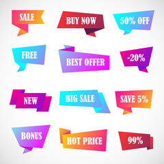 Vector stickers, price tag, banner, label. Coupon sale, offers and promotions vector template.