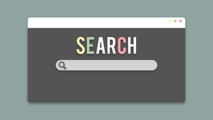 cartoon style minimal browser window and web search engine concept