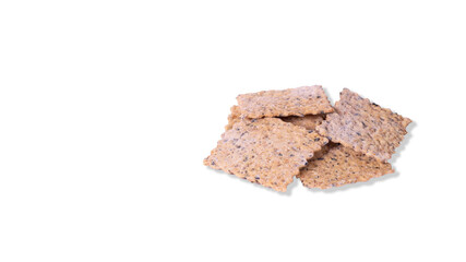 salted grain cracker and butter, white background