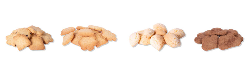 Assorted sweet cookies, white background
