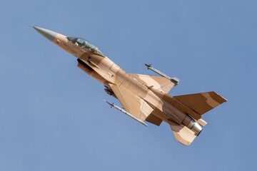 F16 fighter jet. F-16 Fighting Falcon jet. Dessert camouflaged Fighter Jet. Israeli, IDF, USAF