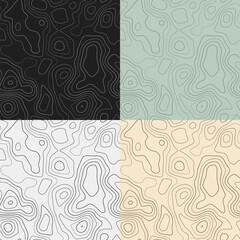 Topography patterns. Seamless elevation map tiles. Appealing isoline background. Captivating tileable patterns. Vector illustration.