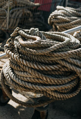 Fototapeta na wymiar Old rope in the marina bay